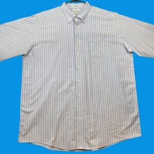 L.L. Bean Mens Wrinkle Resistant Blue & White Striped Button-Down Shirt SZ 18-37